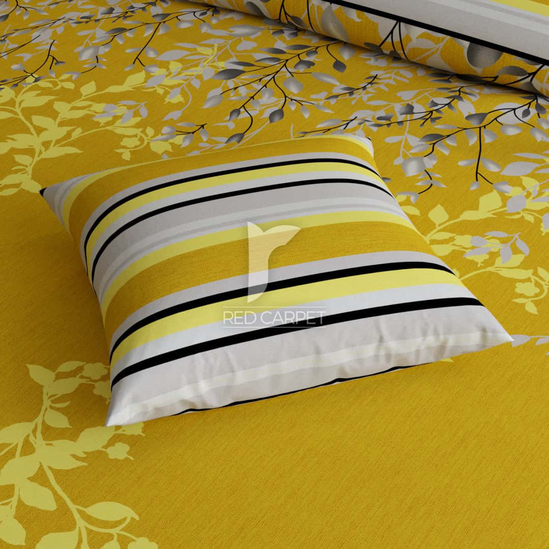 Yellow Floral Stripes & Geometric Shapes Sateen Quilt Cover Set - 6999