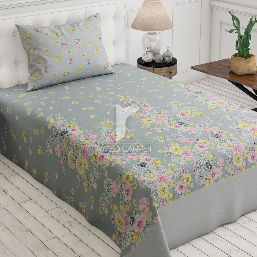 Xara Grey Flower Bed Sheet Set - 7054-7055