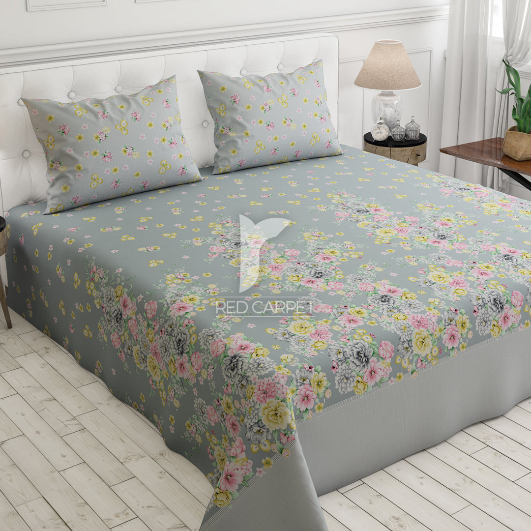 Xara Grey Flower Bed Sheet Set - 7054-7055