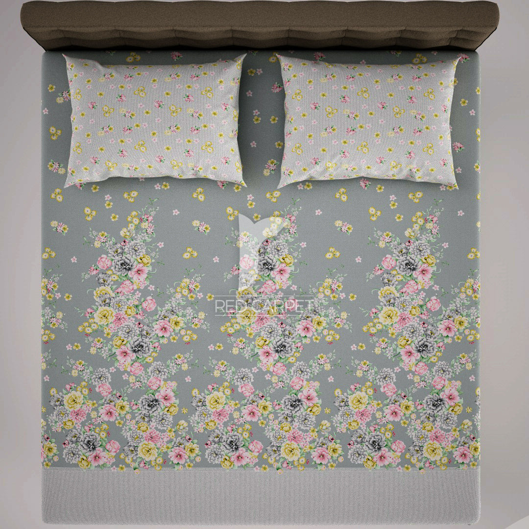 Xara Grey Flower Bed Sheet Set - 7054-7055