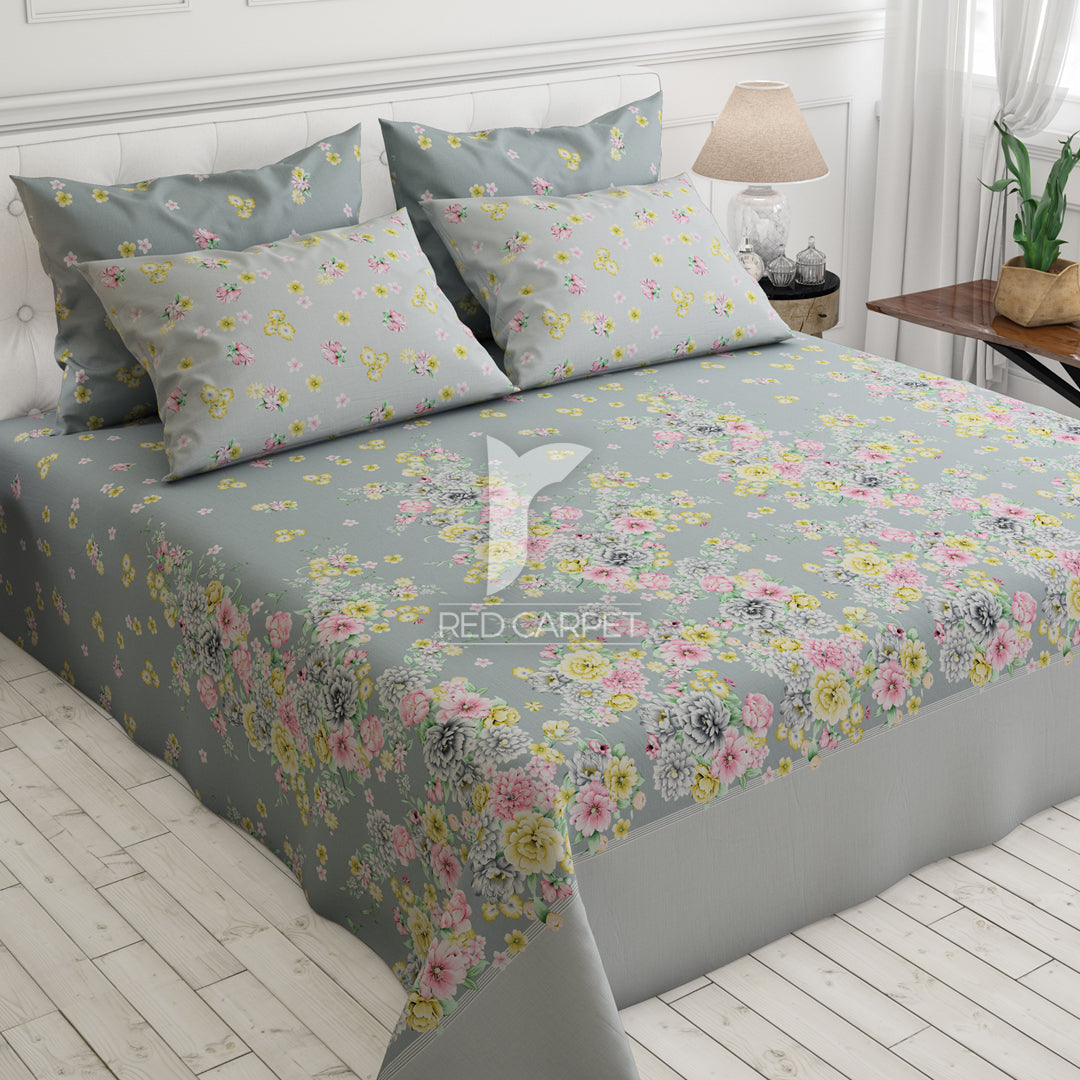 Xara Grey Flower Bed Sheet Set - 7054-7055