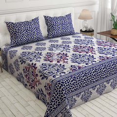 Xara Ink Blue Grey Floral Bed Sheet Set - 7090-7091