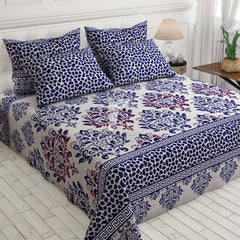 Xara Ink Blue Grey Floral Bed Sheet Set - 7090-7091