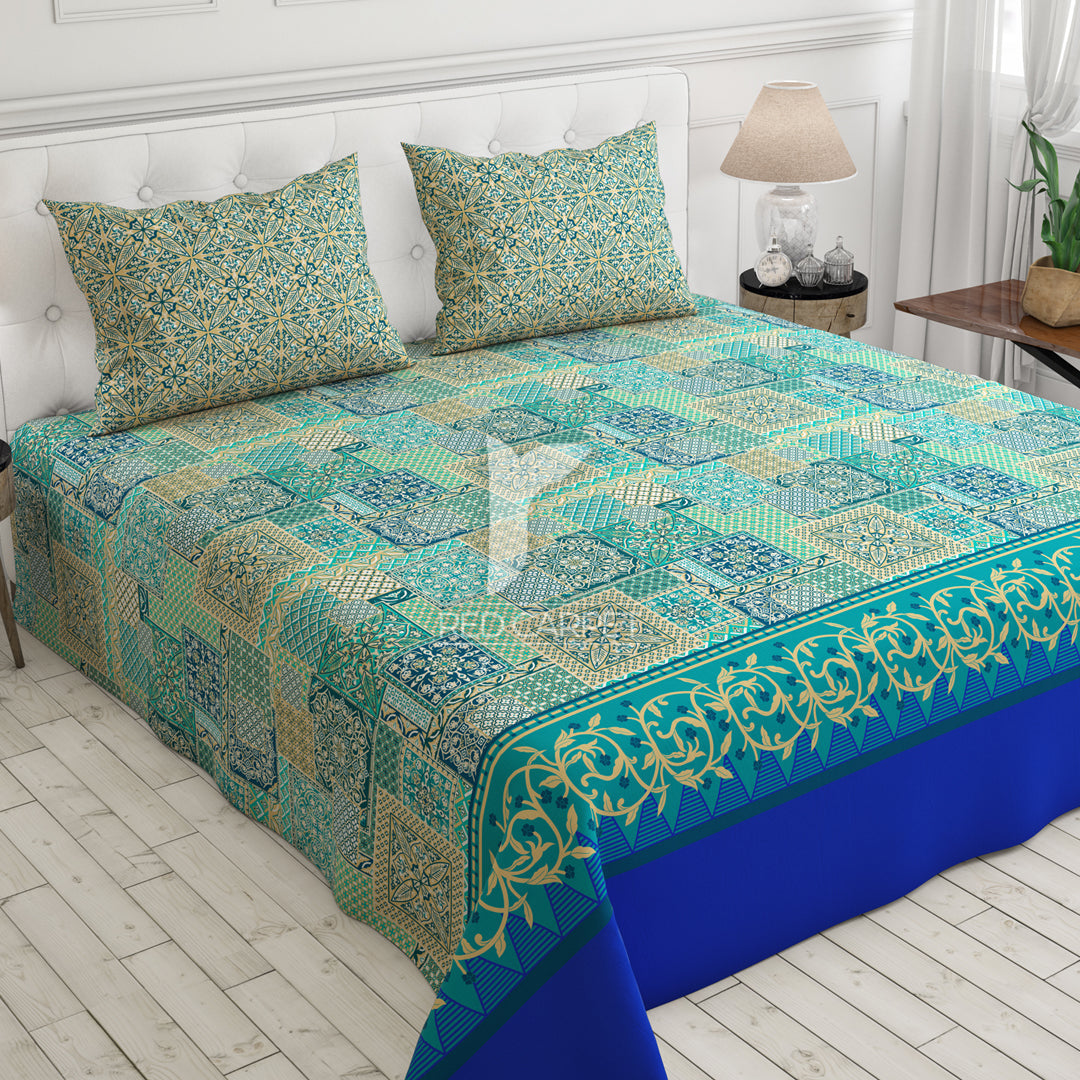 Xara Sea Green Floral Bed Sheet Set - 7198-7199