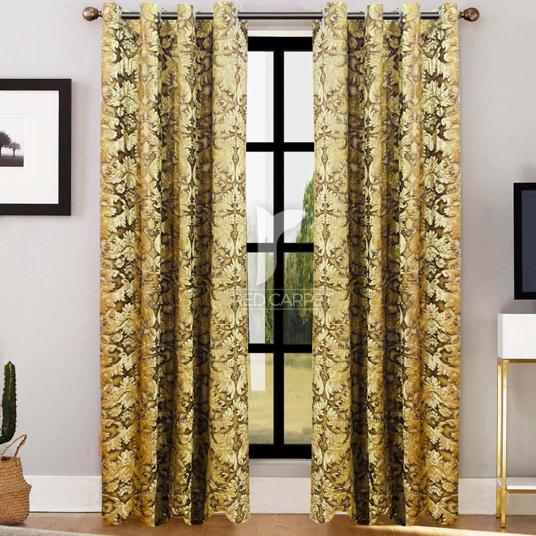 Printed velvet curtains panel (brown) Main image