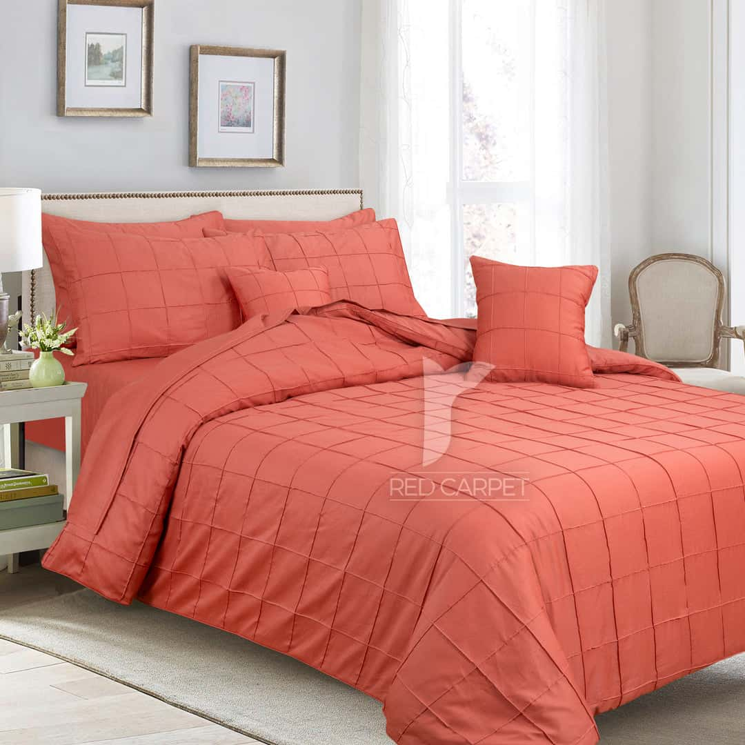 RHS Rust Orange Raised Square Grid Quilt Cover Set