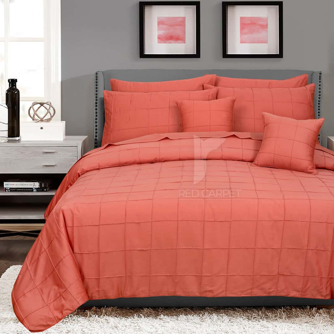 RHS Rust Orange Raised Square Grid Quilt Cover Set