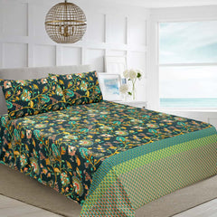 Luxury Cotton Satin bedsheet (Printed Green)