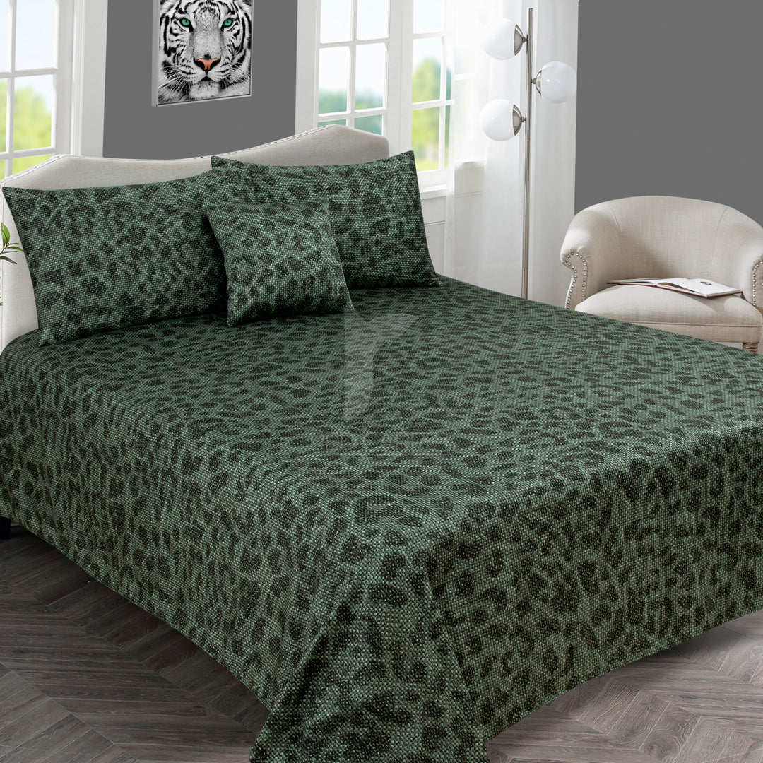 Luxury Cotton Satin bedsheet (Cheeta Green)