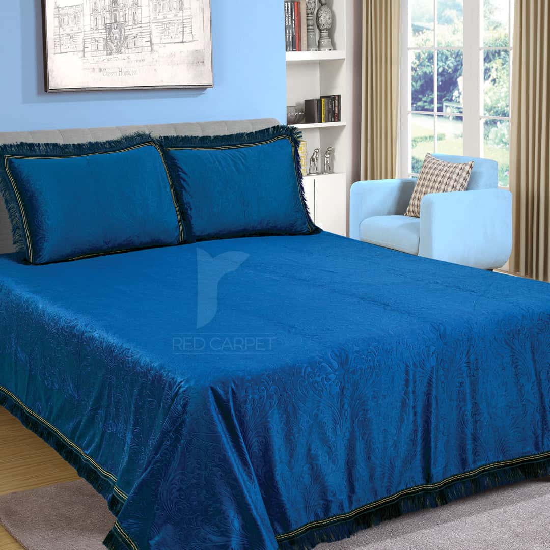 Fancy self viscose bedsheet set (Blue) Main image