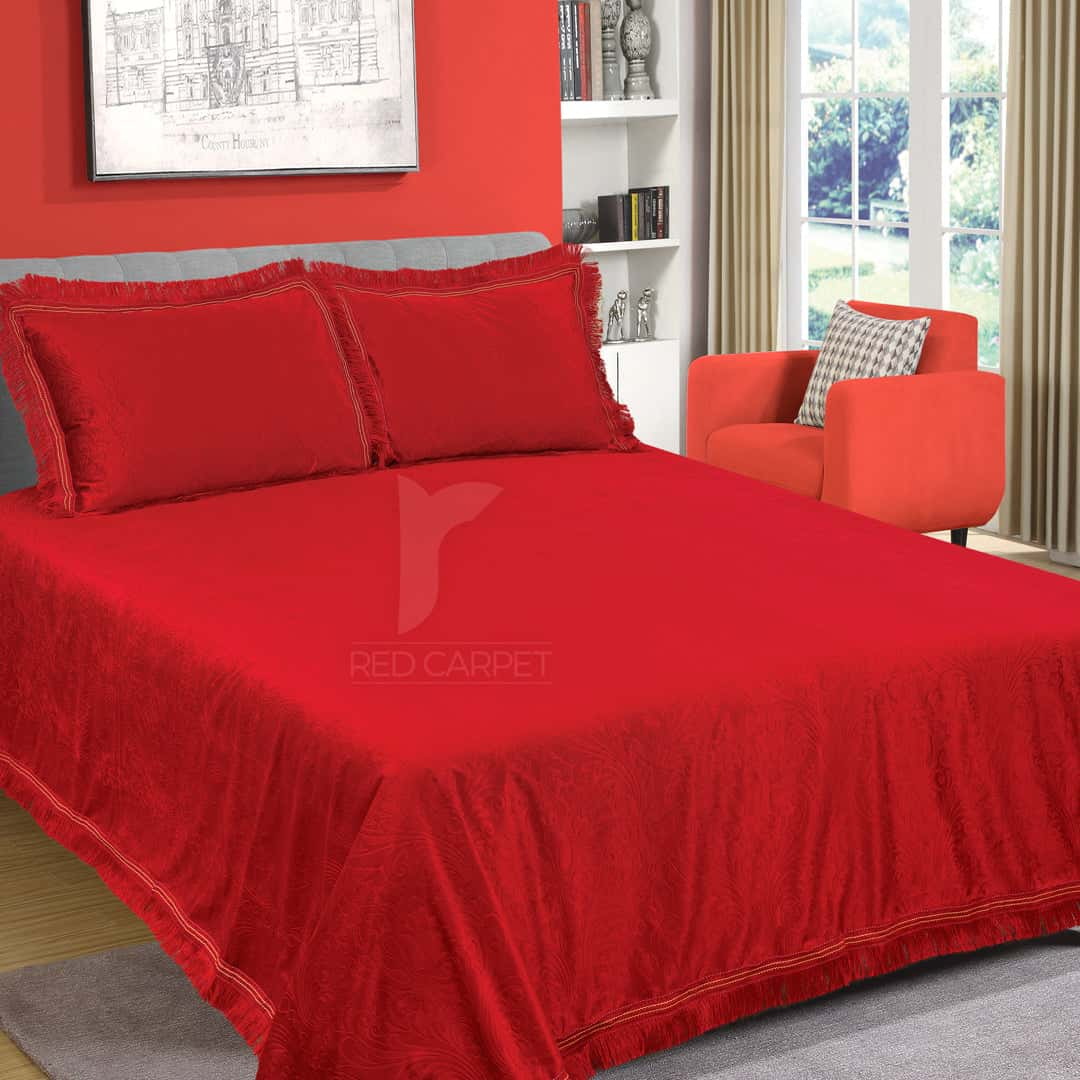 Fancy self viscose bedsheet set (Red)