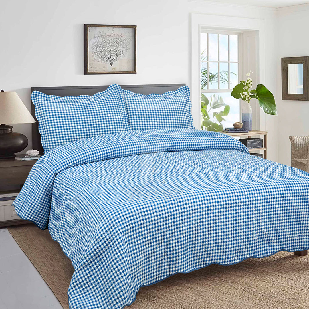 Dotted Stitched bedspread (Blue/White)