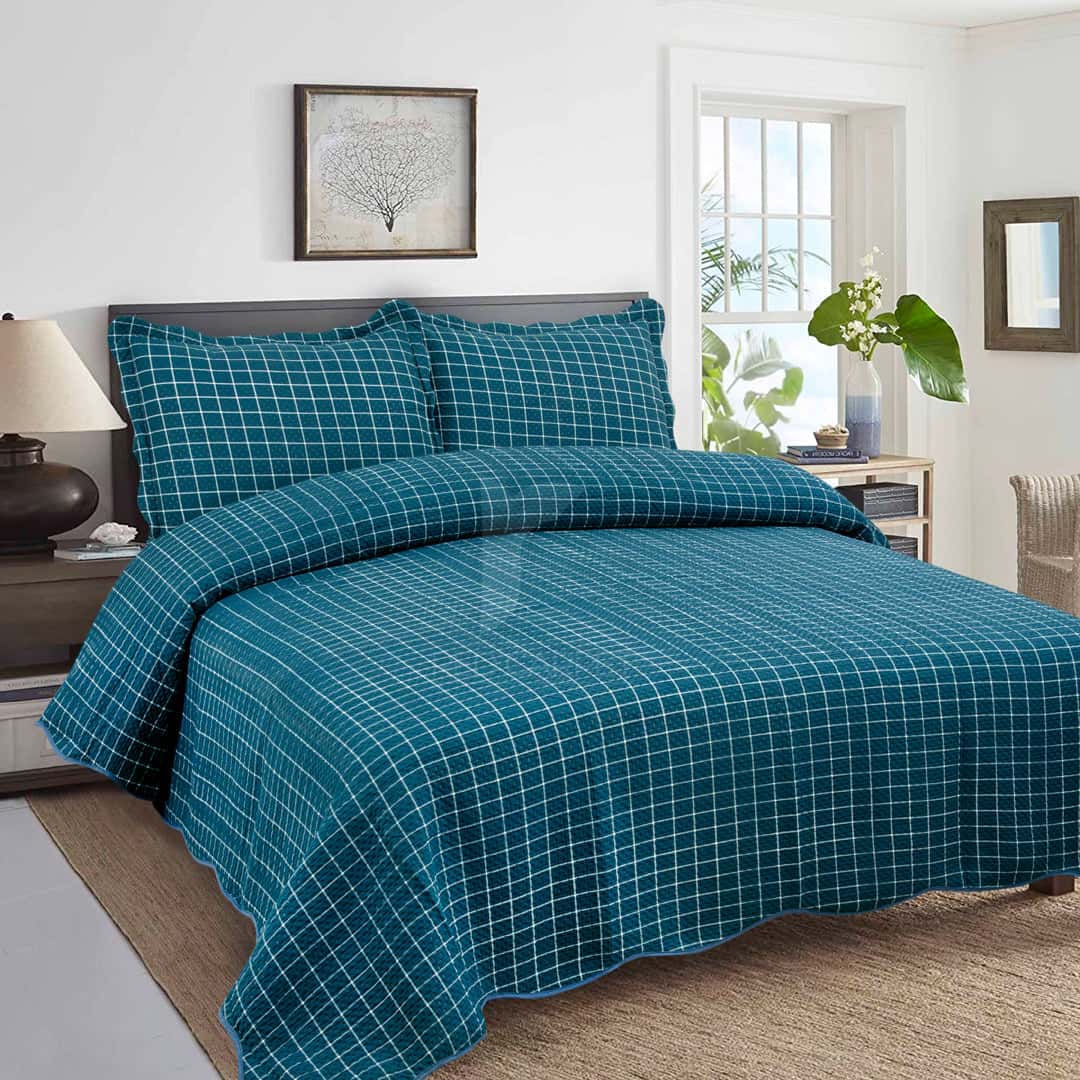 Dotted Stitched bedspread (Peacock Blue) Main image